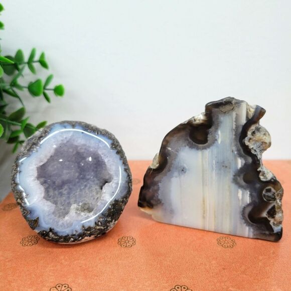 Natural Agate & Amethyst Geode Pair – Polished Crystal Décor Set - Picture 4 of 16